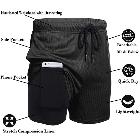 2 In 1 Athletic Shorts - Army green - Picture 2 of 6